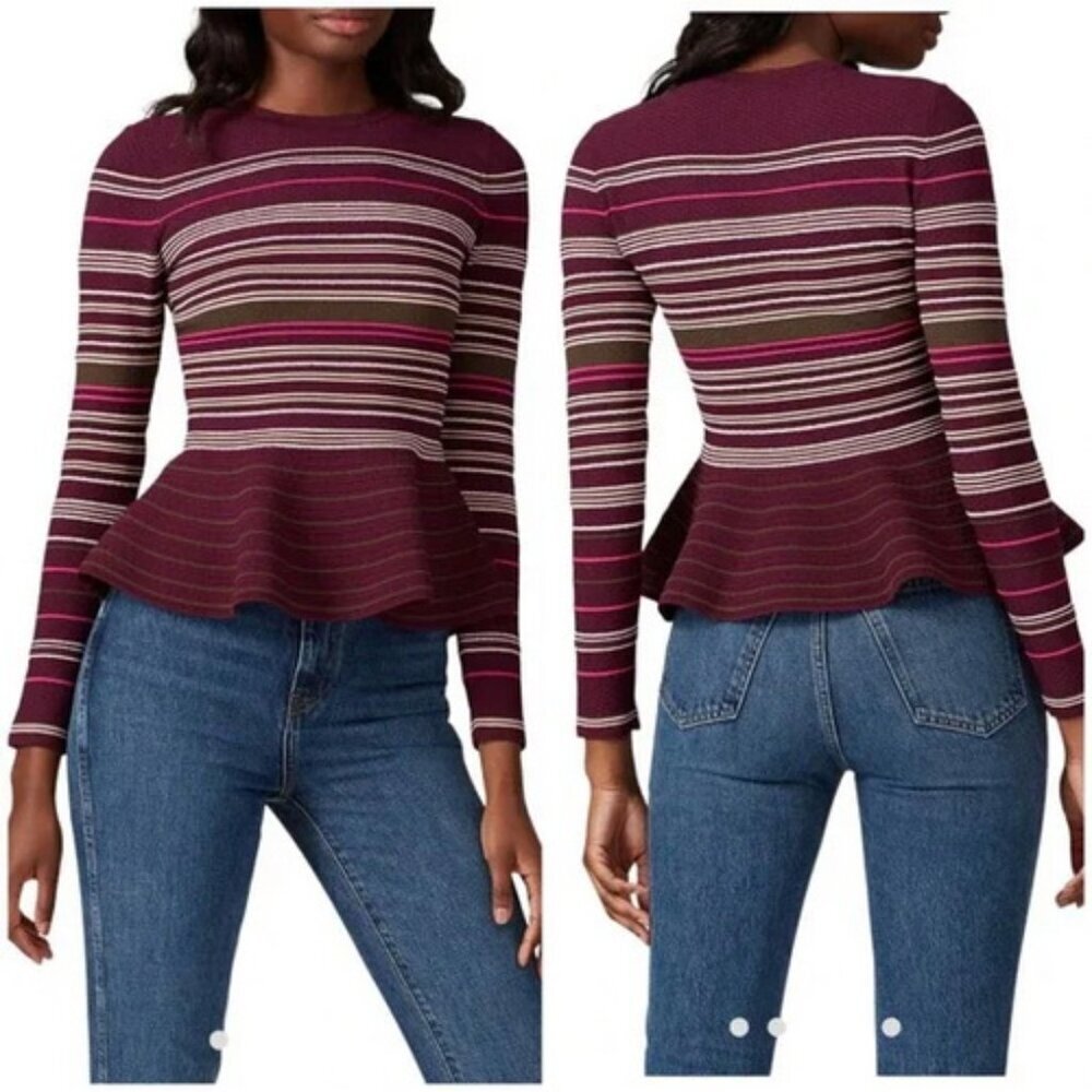 Ted Baker Leytina Burgundy Purple Striped Peplum Sweater